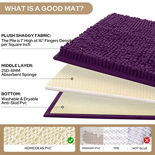 HOMEIDEAS 3 Pieces Bathroom Rugs, Ultra Soft Non Slip Absorbent Chenille Toilet Bath Mat Set (Purple) - Image 3