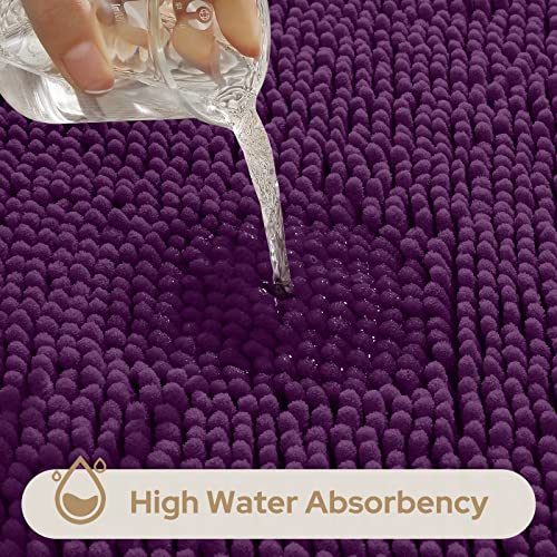 HOMEIDEAS 3 Pieces Bathroom Rugs, Ultra Soft Non Slip Absorbent Chenille Toilet Bath Mat Set (Purple) - Image 4