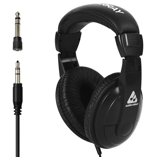 Audio Array AH-45-BK Studio Monitoring & Live Recording Headphones | 20-20KHz, 32 Ω, 100dB SPL | 40mm Depp Bass Closed-Back Driver | 3m OFC Cable | 3.5mm + 6.3mm Adapter (Black) - Image 1