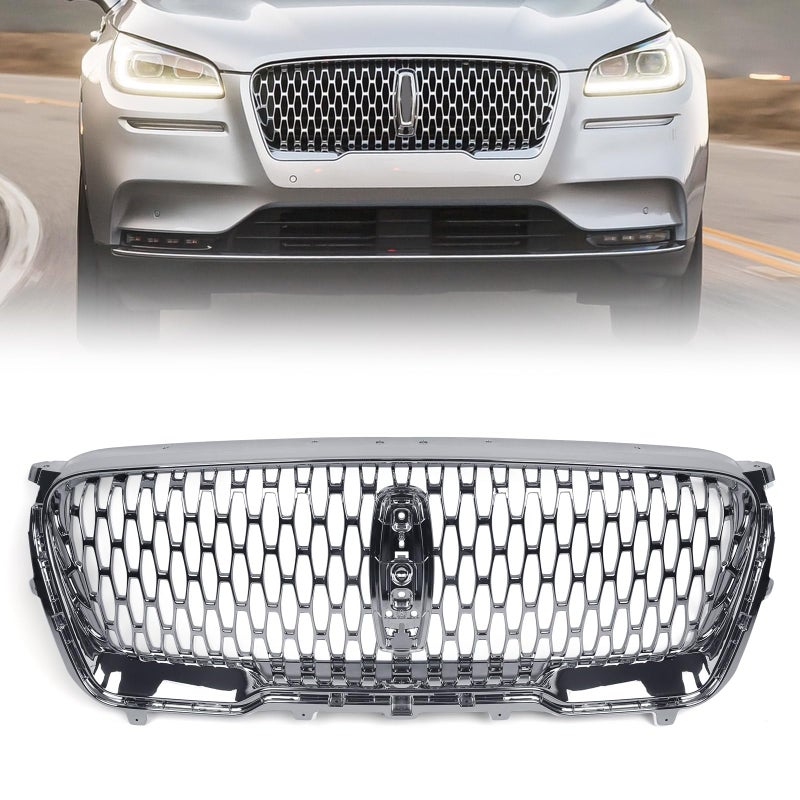 Huray Front Grille Assembly WCamera Hole Fit for Lincoln Corsair 2021 2022 Bumper Hood Grill OE Factory Style Chrome