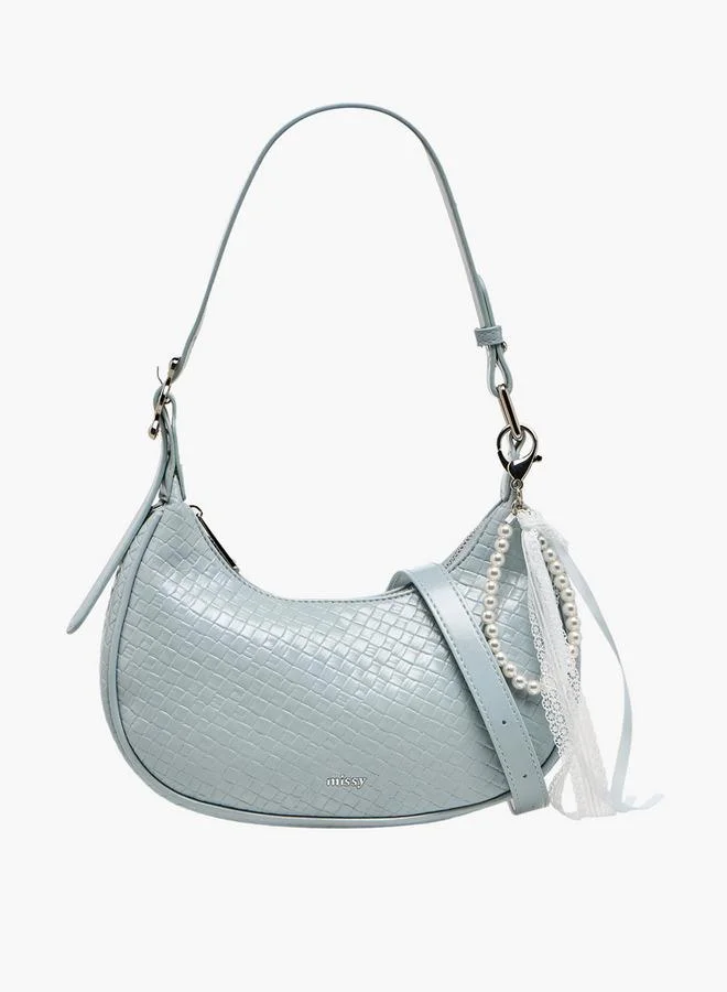MISSY Textured Shoulder Bag with Pearl Ribbon Bag Charm
