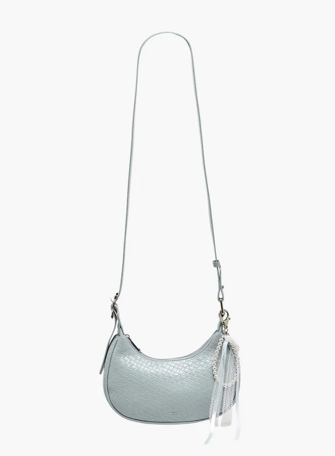 MISSY Textured Shoulder Bag with Pearl Ribbon Bag Charm