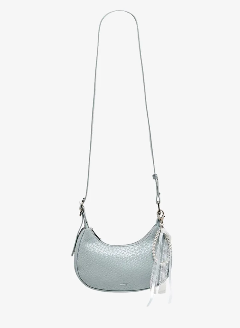 MISSY Textured Shoulder Bag with Pearl Ribbon Bag Charm