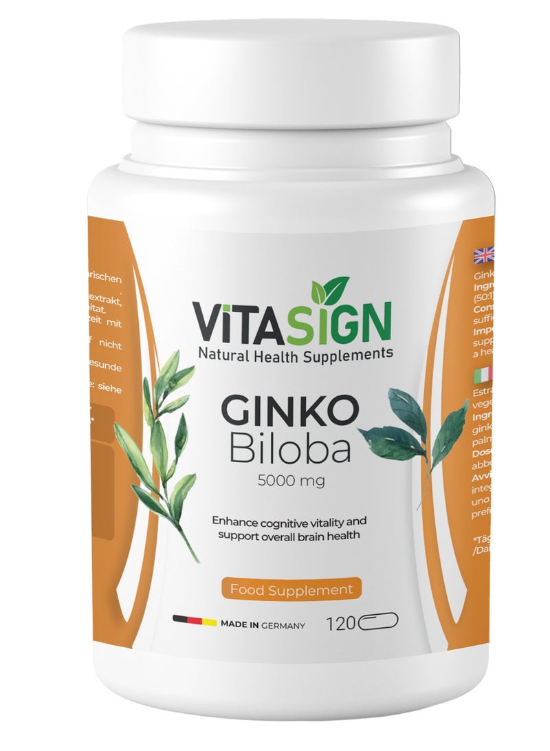 VITASIGN Premium Ginkgo Biloba 5000mg, 120 Vegan Capsules – Enhance cognitive vitality and support overall brain health - Image 1