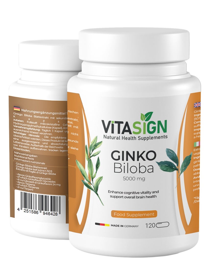 VITASIGN Premium Ginkgo Biloba 5000mg, 120 Vegan Capsules – Enhance cognitive vitality and support overall brain health - Image 3
