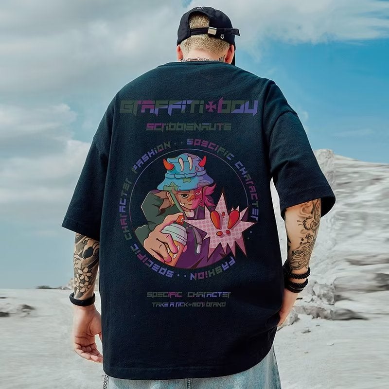 Short Sleeve T-Shirt Men'S Niche Trendy Bee Printed Dovetail Half Sleeve Round Neck T-Shirt Top - Image 1