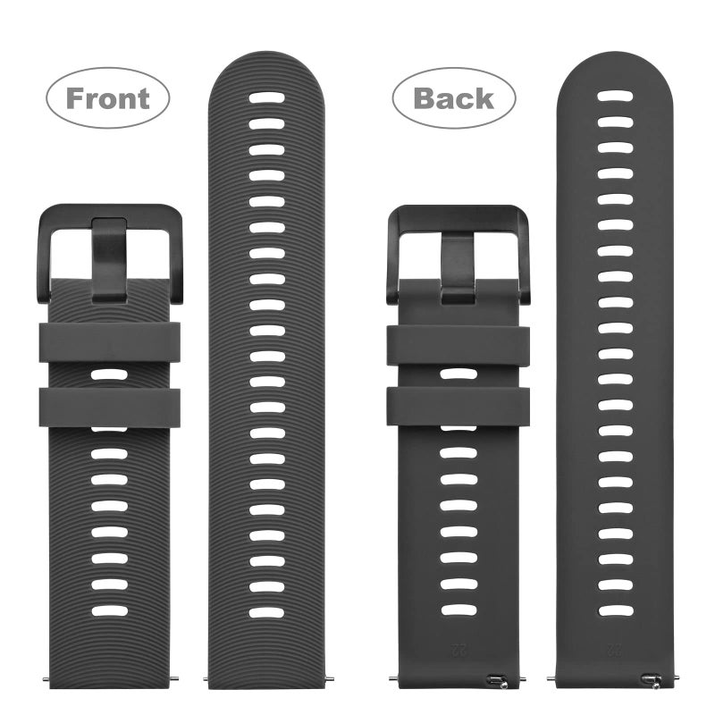 WOCCI 22mm Arched Stripes Silicone Watch Band, Quick Release Strap, Black Buckle (Dark Gray) - Image 2