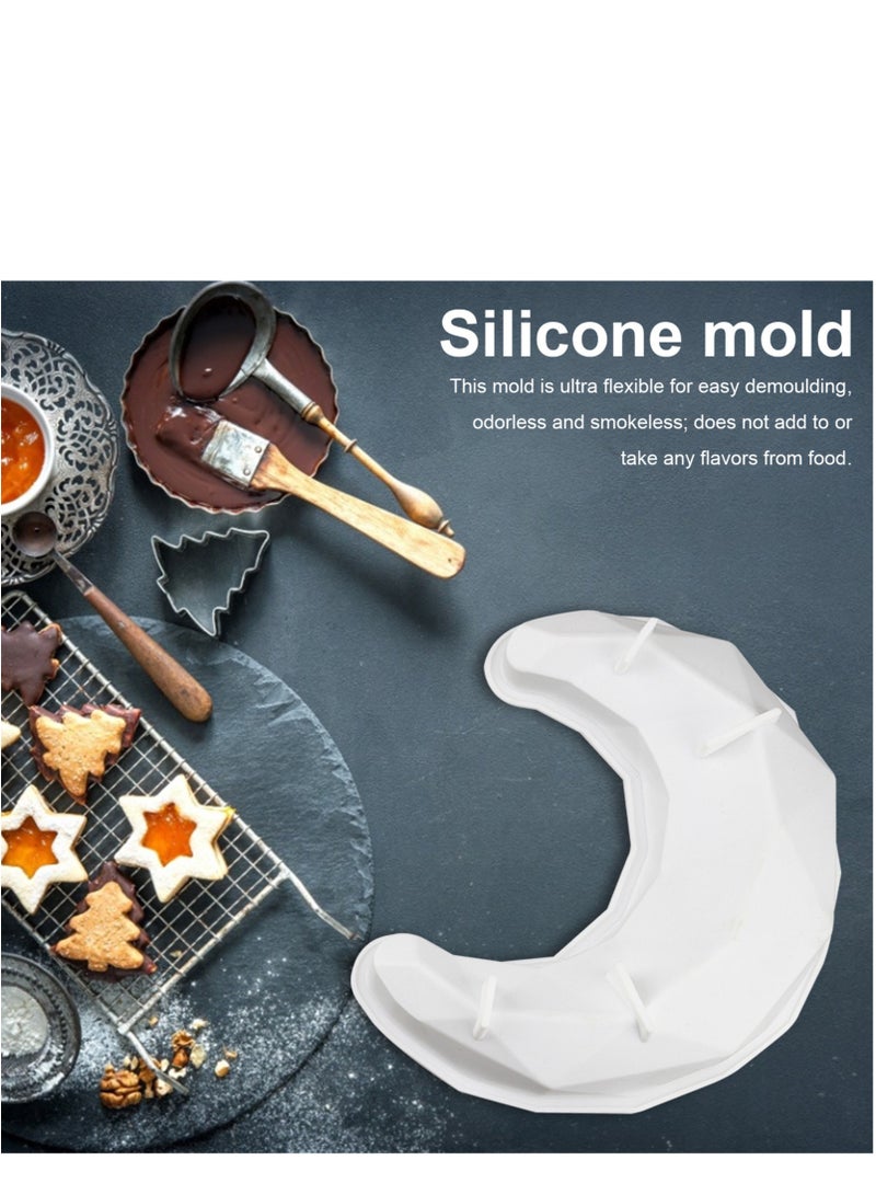 3D Diamond Moon Shape Silicone Cake Mold, Crescent Moonlight Sonata Mousse Cake Pan Bread Pizza Baking Mold Kitchen Bakeware Tools White - Image 4