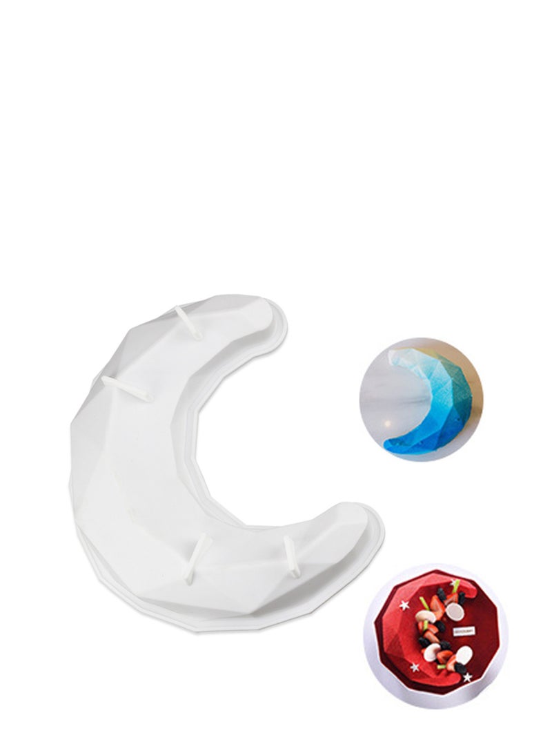 3D Diamond Moon Shape Silicone Cake Mold, Crescent Moonlight Sonata Mousse Cake Pan Bread Pizza Baking Mold Kitchen Bakeware Tools White - Image 2