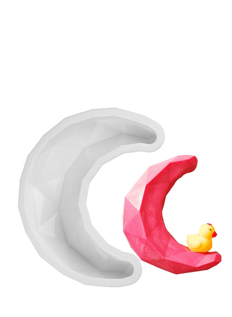 3D Diamond Moon Shape Silicone Cake Mold, Crescent Moonlight Sonata Mousse Cake Pan Bread Pizza Baking Mold Kitchen Bakeware Tools White - Image 1