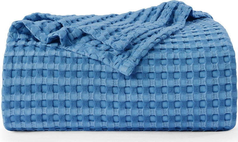 Utopia Bedding Cotton Waffle Blanket 300 GSM (Wedgewood - 90x90 Inches) Soft Lightweight Breathable Bed Blanket Queen Size Layering Any Bed for All Season - Image 4