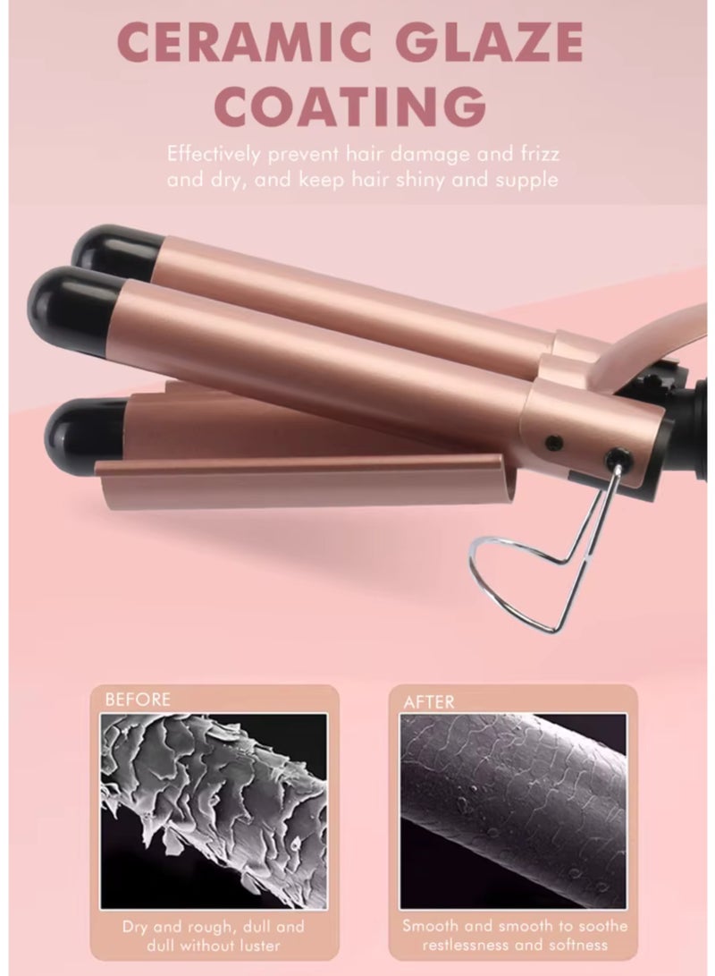 إنزو مجعد الشعر بثلاث براميل، مكواة تمويج وتجعيد الشعر، جهاز تمويج الشعر الخزفي، أداة تصفيف الشعر - Image 5
