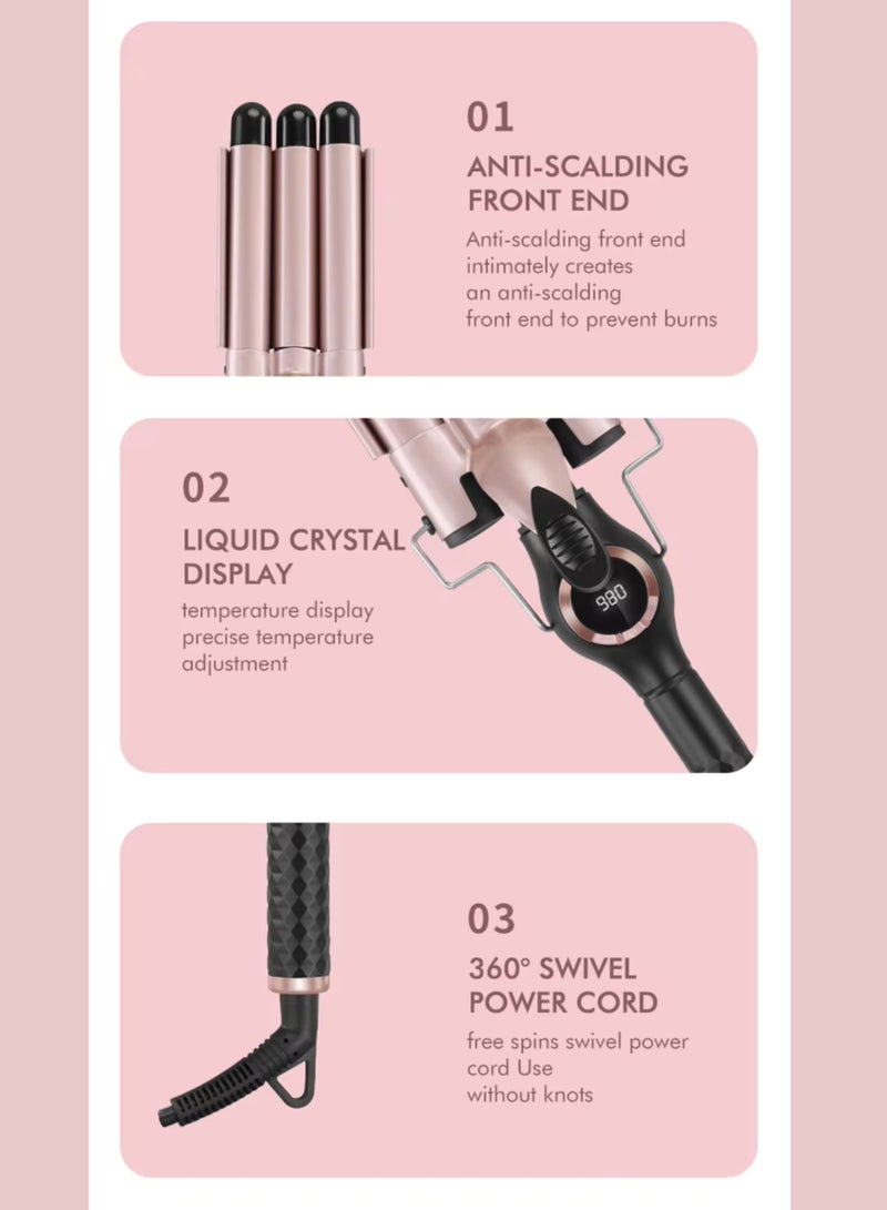 إنزو مجعد الشعر بثلاث براميل، مكواة تمويج وتجعيد الشعر، جهاز تمويج الشعر الخزفي، أداة تصفيف الشعر - Image 3