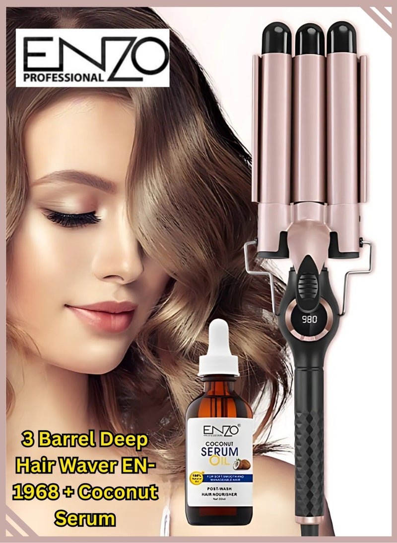 إنزو مجعد الشعر بثلاث براميل، مكواة تمويج وتجعيد الشعر، جهاز تمويج الشعر الخزفي، أداة تصفيف الشعر - Image 1