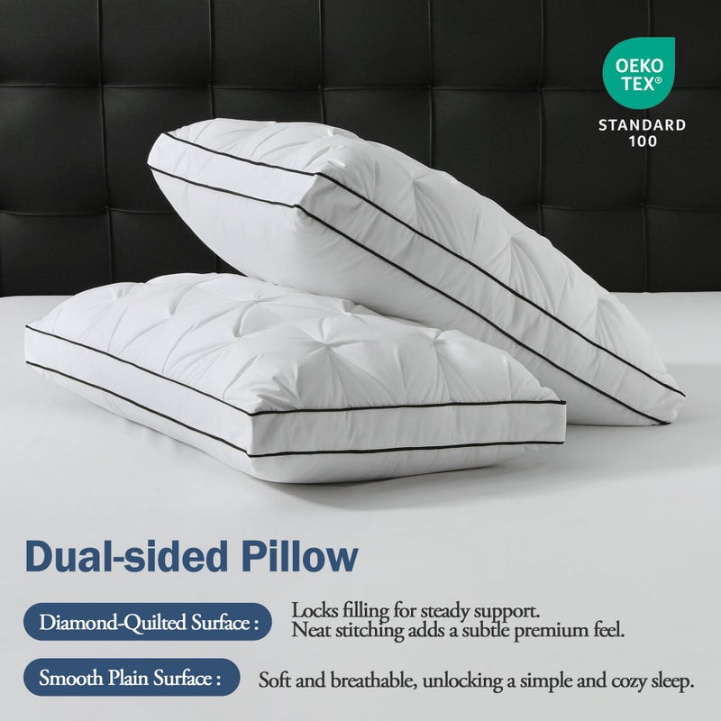 BPC Luxury Goose Feather Down Pillows King Size, Gusseted Hotel Bed Pillows for Sleeping, 100% Organic Cotton Cover, Surround Polyester Fill, Soft Fluffy for Sleepers (18"x34" + 2" Gusset, Pack of 2) - Image 4