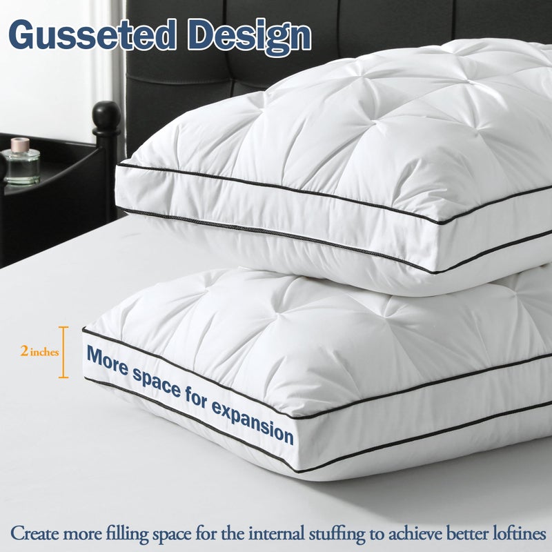 BPC Luxury Goose Feather Down Pillows King Size, Gusseted Hotel Bed Pillows for Sleeping, 100% Organic Cotton Cover, Surround Polyester Fill, Soft Fluffy for Sleepers (18"x34" + 2" Gusset, Pack of 2) - Image 5