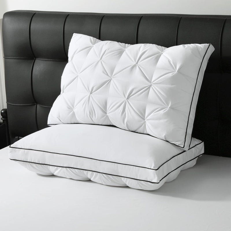 BPC Luxury Goose Feather Down Pillows King Size, Gusseted Hotel Bed Pillows for Sleeping, 100% Organic Cotton Cover, Surround Polyester Fill, Soft Fluffy for Sleepers (18"x34" + 2" Gusset, Pack of 2) - Image 1