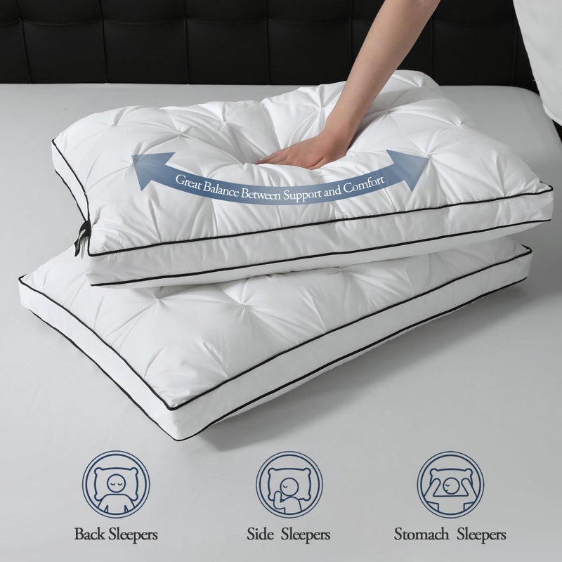 BPC Luxury Goose Feather Down Pillows King Size, Gusseted Hotel Bed Pillows for Sleeping, 100% Organic Cotton Cover, Surround Polyester Fill, Soft Fluffy for Sleepers (18"x34" + 2" Gusset, Pack of 2) - Image 3