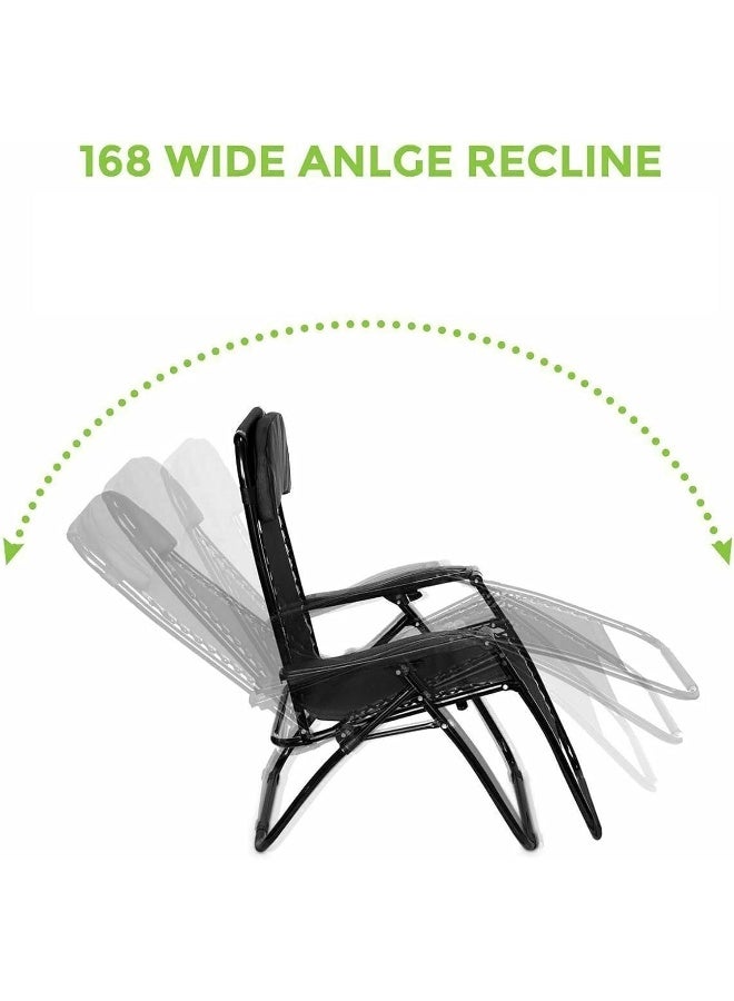 Decorhills Relaxing Chair Outdoor Lounges Foldable Camping Chair, Zero Gravity Adjustable Beach Chair and Garden Chair with Pillows Cup Holders for Poolside Backyard and Beach, Black - Image 3