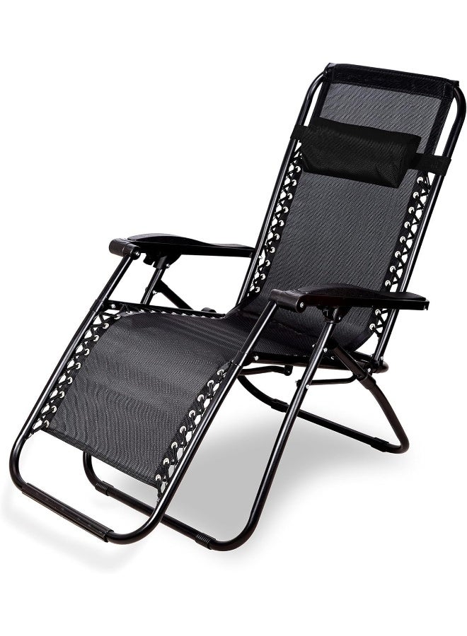 Decorhills Relaxing Chair Outdoor Lounges Foldable Camping Chair, Zero Gravity Adjustable Beach Chair and Garden Chair with Pillows Cup Holders for Poolside Backyard and Beach, Black - Image 1