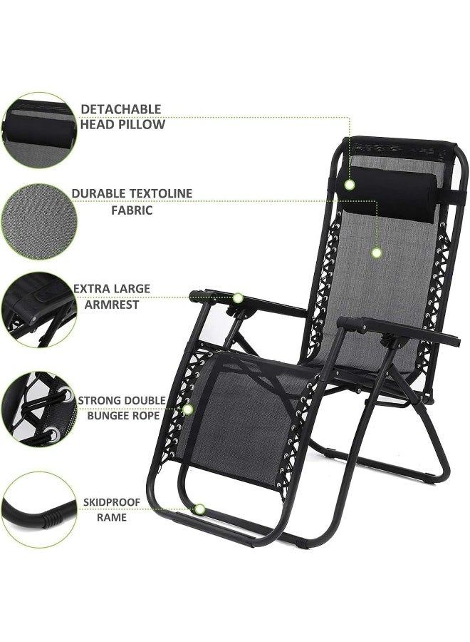 Decorhills Relaxing Chair Outdoor Lounges Foldable Camping Chair, Zero Gravity Adjustable Beach Chair and Garden Chair with Pillows Cup Holders for Poolside Backyard and Beach, Black - Image 4