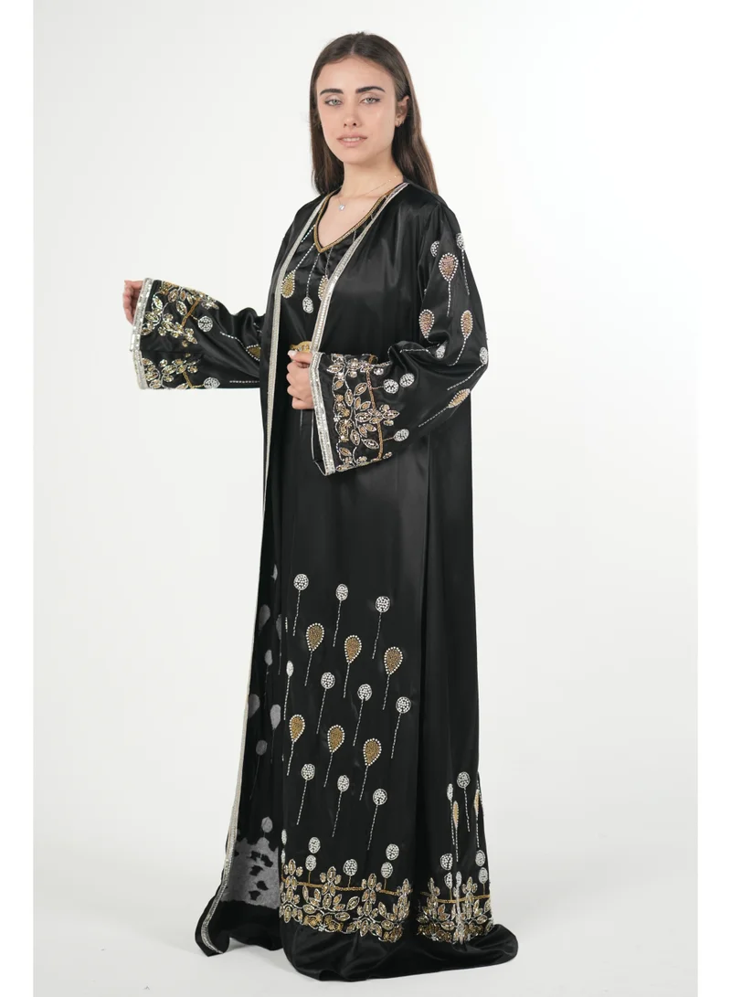AL BENT AL SHARQIEH embroidered satin kaftan dress