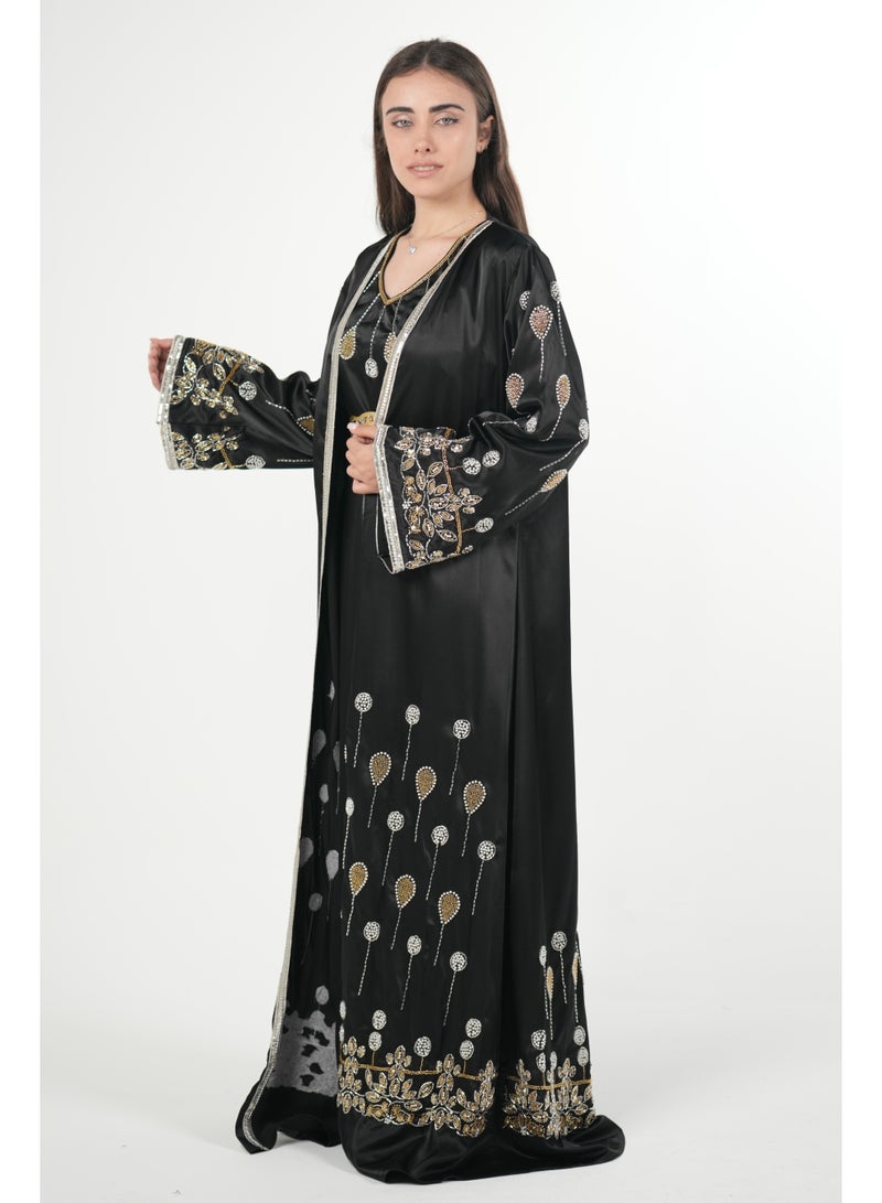 AL BENT AL SHARQIEH embroidered satin kaftan dress - Image 1