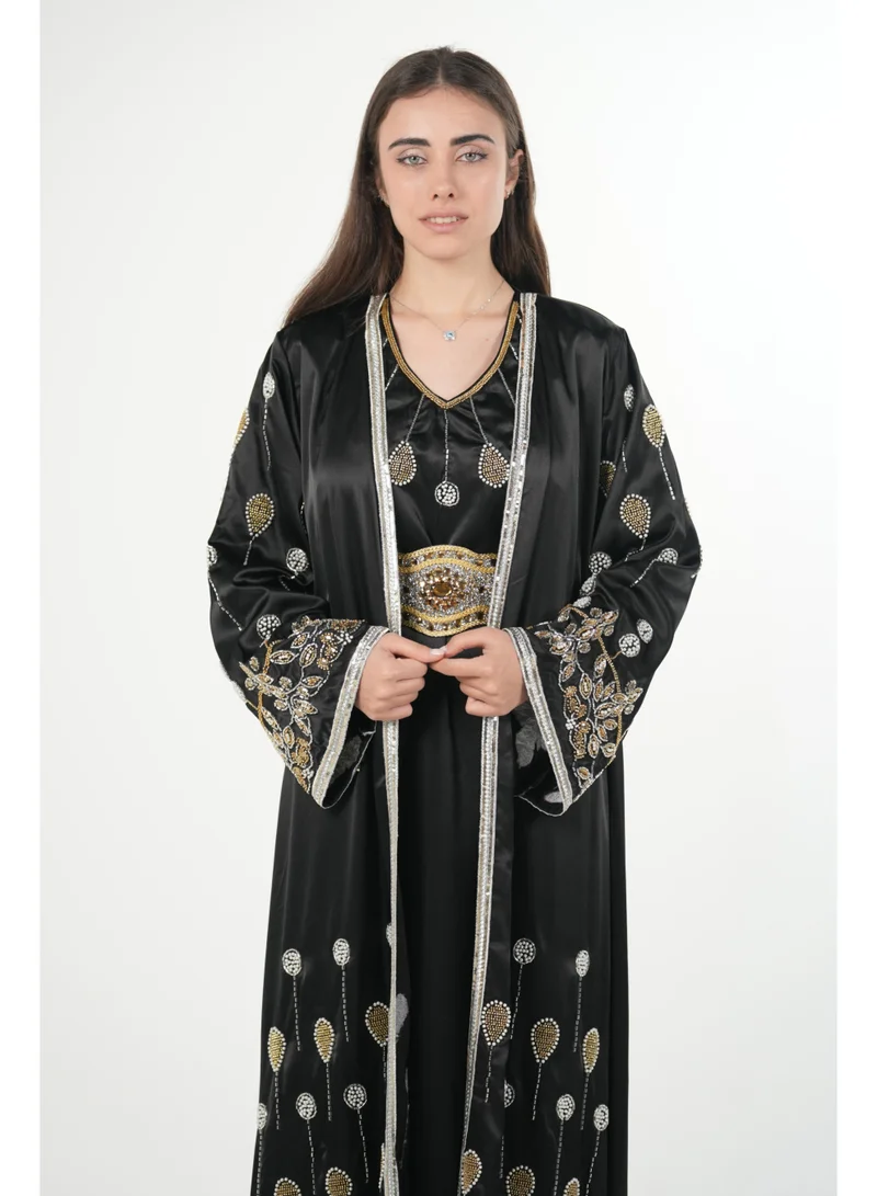 AL BENT AL SHARQIEH embroidered satin kaftan dress