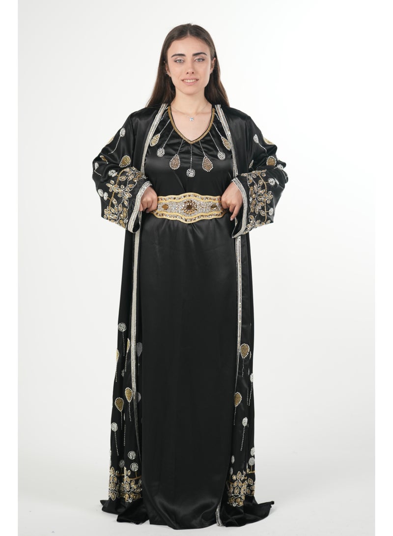 AL BENT AL SHARQIEH embroidered satin kaftan dress - Image 3