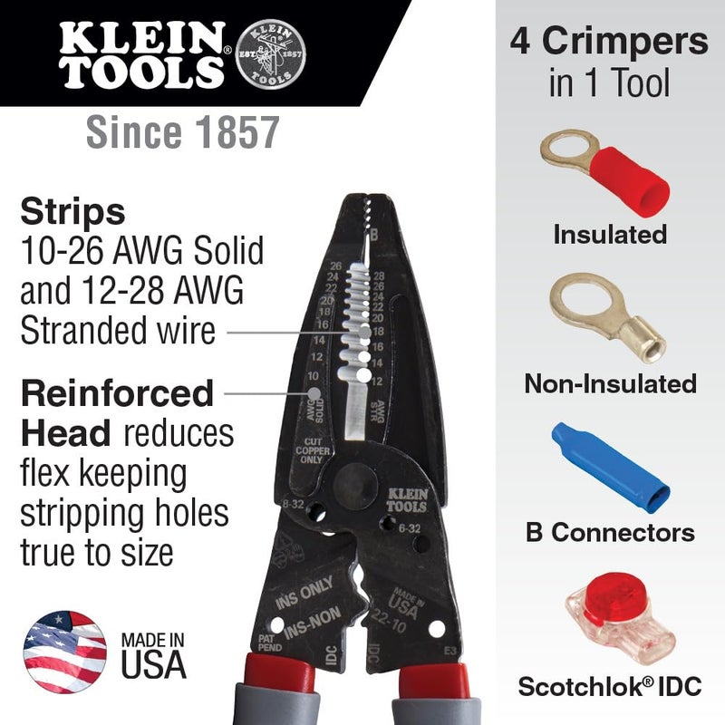 Klein Tools 1019 Klein Kurve Wire Stripper / Crimper / Cutter for B and IDC Connectors, Made in USA, Terminals, More - Image 2