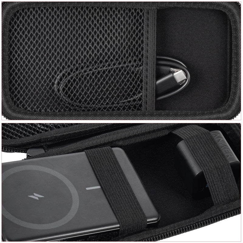casmilee Case for Anker Magnetic Battery 10,000mAh Foldable Wireless Portable Charger, 633/622/621/321 5,000mAh Power Bank (MagGo) Holder, Storage for Baseus Power Delivery -Case Only (Black, Large) - Image 5