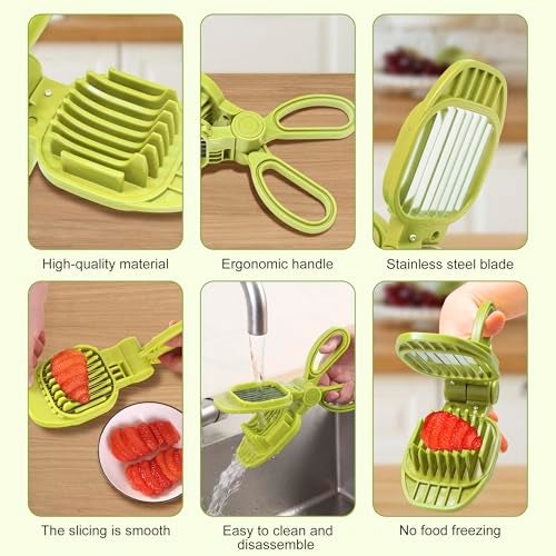 CEHNCEH Fruit Slicer, Strawberry, Banana, Kiwi Cutter, Egg Slicer for Hard Boiled Eggs, for Soft Fruit Sausages, Cucumbers, Mushroom Cutter, Rapid & Safe Slicing Kitchen Gadgets (Green) - Image 4