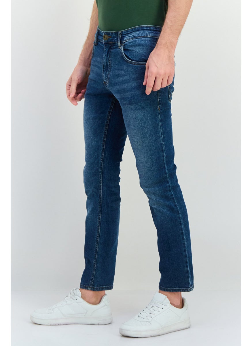 CROSSHATCH Men Slim Fit Washed Stretchable Jeans, Wash Blue  - Image 3