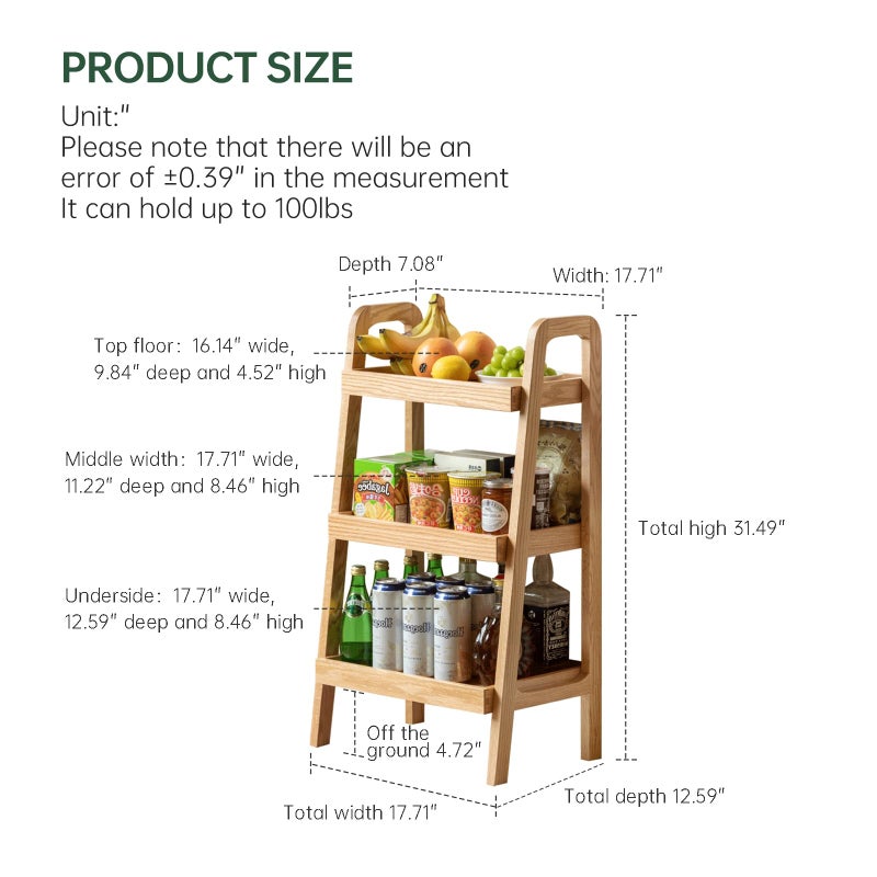 Vadisun 100% Solid Oak 3 Tier Ladder Shelf, Small Bookshelf, Ladder Bookshelf, Bookcase with Stable Frame, Small Table for Living Room Bedroom(Natural, 12.6" L x 17.72" W x 31.5" H) - Image 2