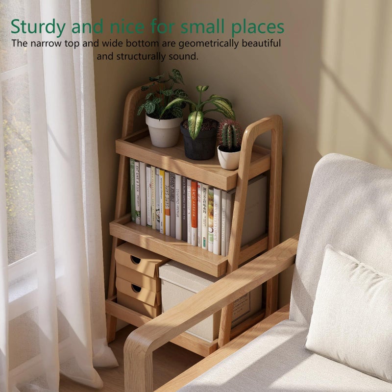 Vadisun 100% Solid Oak 3 Tier Ladder Shelf, Small Bookshelf, Ladder Bookshelf, Bookcase with Stable Frame, Small Table for Living Room Bedroom(Natural, 12.6" L x 17.72" W x 31.5" H) - Image 3