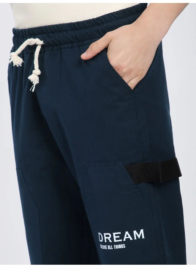 Beyoung Navy Blue Tape Detailed Cargo Pants