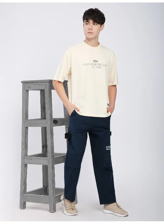 Beyoung Navy Blue Tape Detailed Cargo Pants