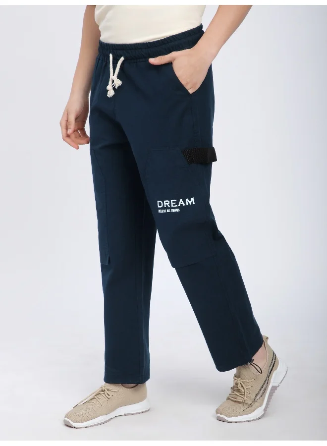 Beyoung Navy Blue Tape Detailed Cargo Pants