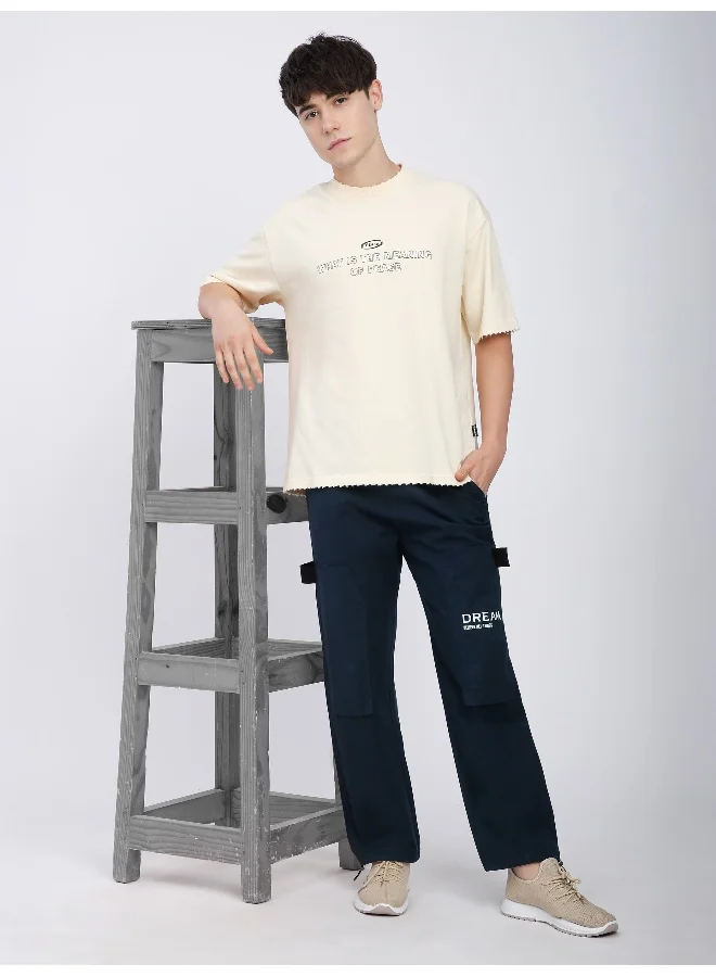 Beyoung Navy Blue Tape Detailed Cargo Pants