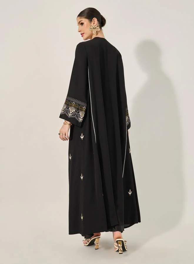 Styli Embroidered Sleeves Cuff A-Line Abaya