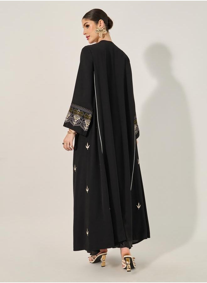 Styli - Embroidered Sleeves Cuff A-Line Abaya - Image 1
