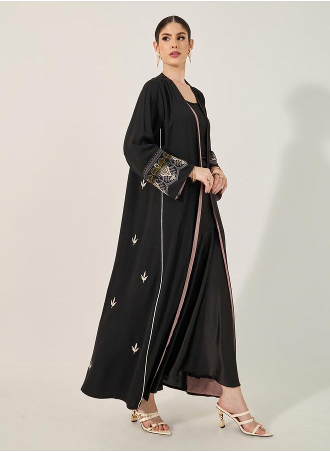 Styli - Embroidered Sleeves Cuff A-Line Abaya - Image 1
