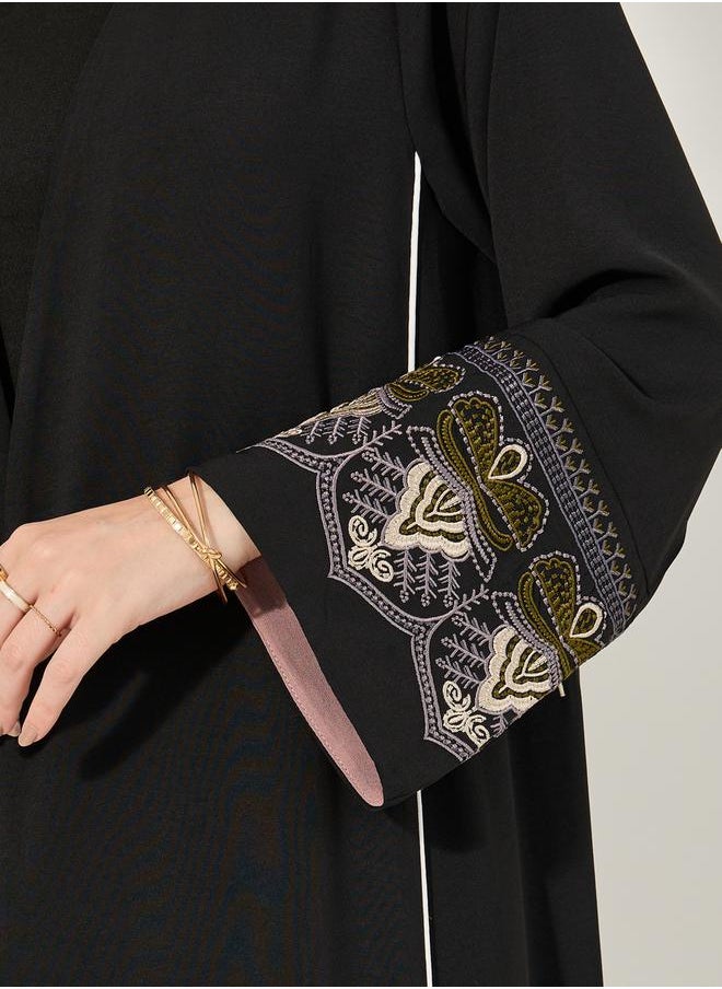 Styli - Embroidered Sleeves Cuff A-Line Abaya - Image 1