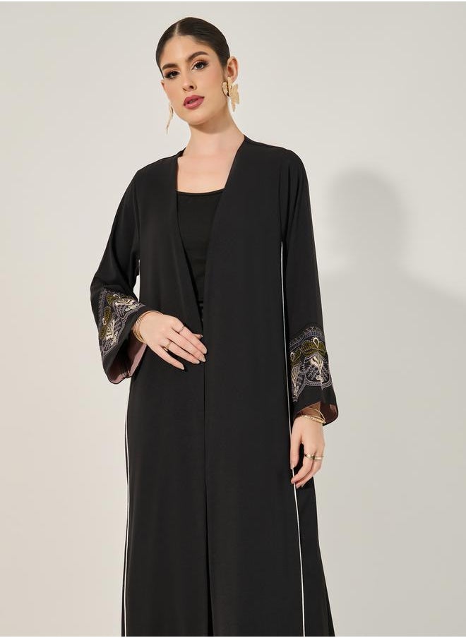 Styli - Embroidered Sleeves Cuff A-Line Abaya - Image 1