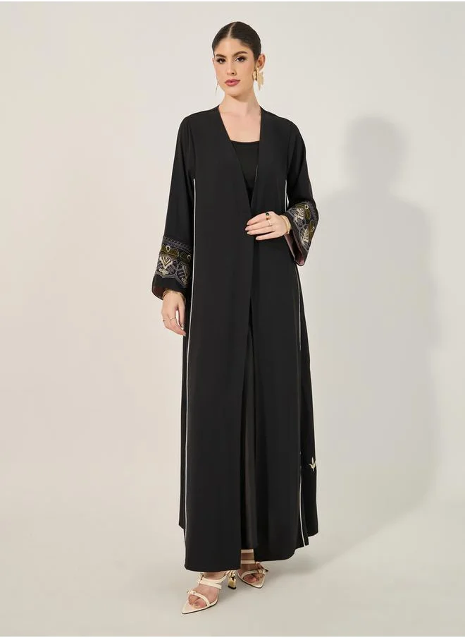 Styli Embroidered Sleeves Cuff A-Line Abaya