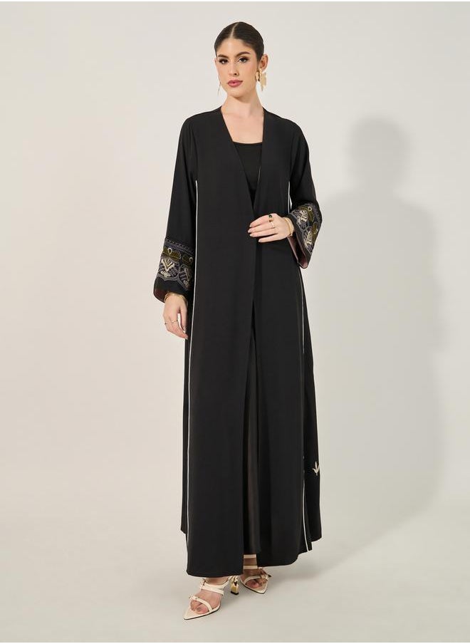Styli - Embroidered Sleeves Cuff A-Line Abaya - Image 1