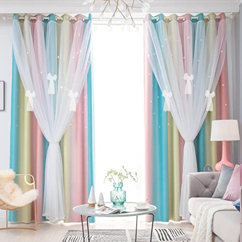 Yancorp Curtains for Girls Bedroom Kids Room Rainbow Curtains Nursery Curtain 63 inches Length Grommet Rainbow Color Decor for Playroom (Baby Pink Blue, W52 X L63) - Image 4