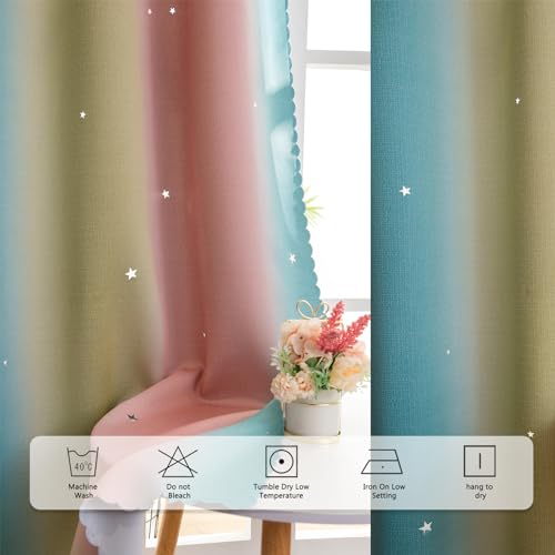 Yancorp Curtains for Girls Bedroom Kids Room Rainbow Curtains Nursery Curtain 63 inches Length Grommet Rainbow Color Decor for Playroom (Baby Pink Blue, W52 X L63) - Image 3