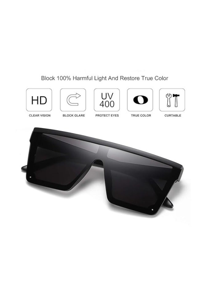 Generic Square Sunglasses for Women Men Fashion Big Frame Flat Top Sun Glasses Mirror Lens - Image 3