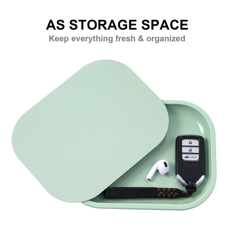 HOKirin Metal Tray with Soft Magnetic Lid,Metal Small Tray with Spill Proof Cover,Cute Blank Decorative Tray,Perfect for Home and On-The-Go,7â€ x 5.5â€ x 0.6"",Matcha, ZTZ0017 - Image 2